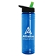 a translucent blue bottle & black/green lid slim water bottle