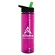 a translucent fuschia bottle & black/green lid slim water bottle