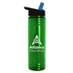 a translucent green bottle & black/blue lid slim water bottle