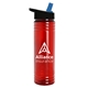 a translucent red bottle & black/blue lid slim water bottle