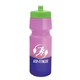 aerial view a lime green lid & pink/violet bottle 24 oz cool color changing sports bottle, image 1 of 2