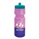 aerial view a teal lid & pink/violet bottle 24 oz cool color changing sports bottle, image 1 of 2