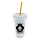 a clear bottle & frost lid & translucent orange straw 16 oz double - wall insulated transparent tumbler