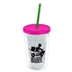 a clear bottle & translucent pink lid & translucent green straw 16 oz double - wall insulated transparent tumbler
