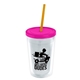 a clear bottle & translucent pink lid & translucent orange straw 16 oz double - wall insulated transparent tumbler