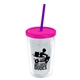 a clear bottle & translucent pink lid & translucent violet straw 16 oz double - wall insulated transparent tumbler