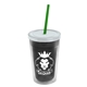 a smoke bottle & frost lid & translucent green straw 16 oz double - wall insulated transparent tumbler