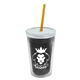 a smoke bottle & frost lid & translucent orange straw 16 oz double - wall insulated transparent tumbler