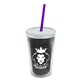 a smoke bottle & frost lid & translucent violet straw 16 oz double - wall insulated transparent tumbler