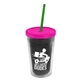 a smoke bottle & translucent pink lid & translucent green straw 16 oz double - wall insulated transparent tumbler