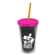 a smoke bottle & translucent pink lid & translucent orange straw 16 oz double - wall insulated transparent tumbler