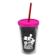 a smoke bottle & translucent pink lid & translucent red straw 16 oz double - wall insulated transparent tumbler