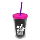 a smoke bottle & translucent pink lid & translucent violet straw 16 oz double - wall insulated transparent tumbler