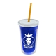 a translucent blue bottle & frost lid & translucent orange straw 16 oz double - wall insulated transparent tumbler