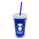 a translucent blue bottle & frost lid & translucent violet straw 16 oz double - wall insulated transparent tumbler