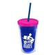 a translucent blue bottle & translucent pink lid & translucent blue straw 16 oz double - wall insulated transparent tumbler