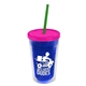 a translucent blue bottle & translucent pink lid & translucent green straw 16 oz double - wall insulated transparent tumbler