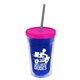 a translucent blue bottle & translucent pink lid & smoke straw 16 oz double - wall insulated transparent tumbler