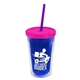 a translucent blue bottle & translucent pink lid & translucent violet straw 16 oz double - wall insulated transparent tumbler