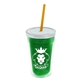 a translucent green bottle & frost lid & translucent orange straw 16 oz double - wall insulated transparent tumbler