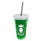 a translucent green bottle & frost lid & smoke straw 16 oz double - wall insulated transparent tumbler
