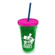 a translucent green bottle & translucent pink lid & translucent blue straw 16 oz double - wall insulated transparent tumbler