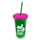 a translucent green bottle & translucent pink lid & translucent green straw 16 oz double - wall insulated transparent tumbler