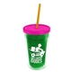 a translucent green bottle & translucent pink lid & translucent orange straw 16 oz double - wall insulated transparent tumbler