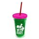 a translucent green bottle & translucent pink lid & translucent red straw 16 oz double - wall insulated transparent tumbler