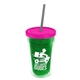 a translucent green bottle & translucent pink lid & smoke straw 16 oz double - wall insulated transparent tumbler