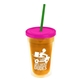 a translucent orange bottle & frost lid & translucent green straw 16 oz double - wall insulated transparent tumbler