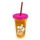 a translucent orange bottle & frost lid & translucent red straw 16 oz double - wall insulated transparent tumbler