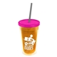 a translucent orange bottle & frost lid & smoke straw 16 oz double - wall insulated transparent tumbler