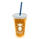 a translucent orange bottle & translucent pink lid & translucent blue straw 16 oz double - wall insulated transparent tumbler