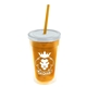 a translucent orange bottle & translucent pink lid & translucent orange straw 16 oz double - wall insulated transparent tumbler