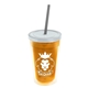 a translucent orange bottle & translucent pink lid & smoke straw 16 oz double - wall insulated transparent tumbler