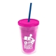 a translucent pink bottle & frost lid & translucent blue straw 16 oz double - wall insulated transparent tumbler