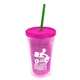 a translucent pink bottle & frost lid & translucent green straw 16 oz double - wall insulated transparent tumbler