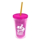 a translucent pink bottle & frost lid & translucent orange straw 16 oz double - wall insulated transparent tumbler