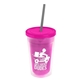a translucent pink bottle & frost lid & smoke straw 16 oz double - wall insulated transparent tumbler