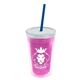 a translucent pink bottle & translucent pink lid & translucent blue straw 16 oz double - wall insulated transparent tumbler