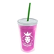 a translucent pink bottle & translucent pink lid & translucent green straw 16 oz double - wall insulated transparent tumbler
