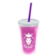 a translucent pink bottle & translucent pink lid & translucent violet straw 16 oz double - wall insulated transparent tumbler