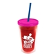 a translucent red bottle & frost lid & translucent blue straw 16 oz double - wall insulated transparent tumbler