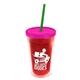 a translucent red bottle & frost lid & translucent green straw 16 oz double - wall insulated transparent tumbler