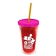 a translucent red bottle & frost lid & translucent orange straw 16 oz double - wall insulated transparent tumbler