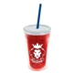a translucent red bottle & translucent pink lid & translucent blue straw 16 oz double - wall insulated transparent tumbler
