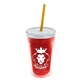 a translucent red bottle & translucent pink lid & translucent orange straw 16 oz double - wall insulated transparent tumbler