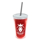 a translucent red bottle & translucent pink lid & smoke straw 16 oz double - wall insulated transparent tumbler