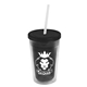 a smoke bottle & black lid & frost straw 16 oz double - wall insulated transparent tumbler